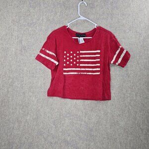 Polly & Esther Womens Crop Top Red American Flag Detail Distressed M Cotton